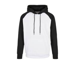 BUILD YOUR BRAND BYB005 - Kapuzen-Sweatshirt mit kontrastierenden Ärmeln und Kapuze Weiß / Schwarz