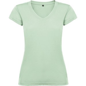 Roly CA6646 - VICTORIA V-neck short-sleeve t-shirt for women with 1x1 ribbed finishes MIST GREEN