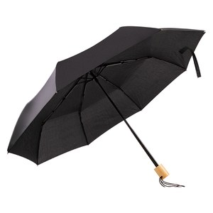 EgotierPro 50651 - RPET Pongee Folding Umbrella with Wooden Handle PUCK