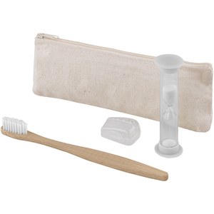EgotierPro 53032 - Zahnpflege-Set mit Zahnbürste und Sanduhr, Baumwollbeutel