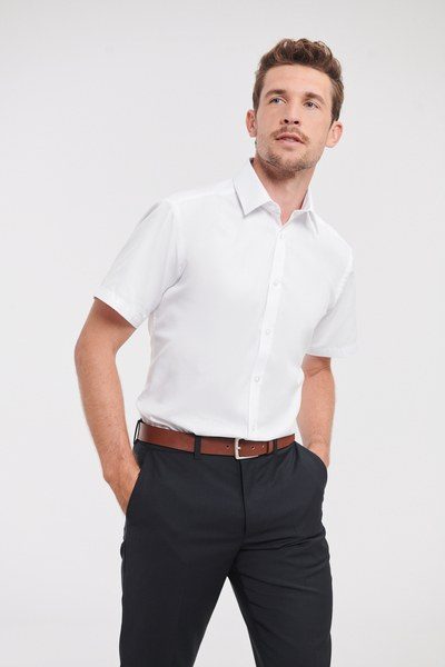 Russell Collection RU963M - Mens Short Sleeve Herringbone Shirt