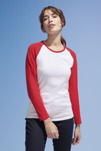 Sols 02943 - Dwukolorowa koszulka damska z długimi raglanowymi rękawami Milky