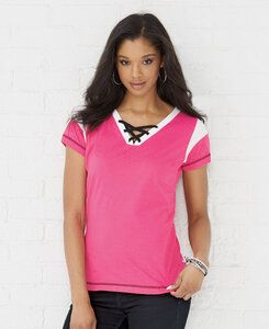 LAT LA3533 - LAT Ladies Gameday Lace-Up Fine Jersey Tee