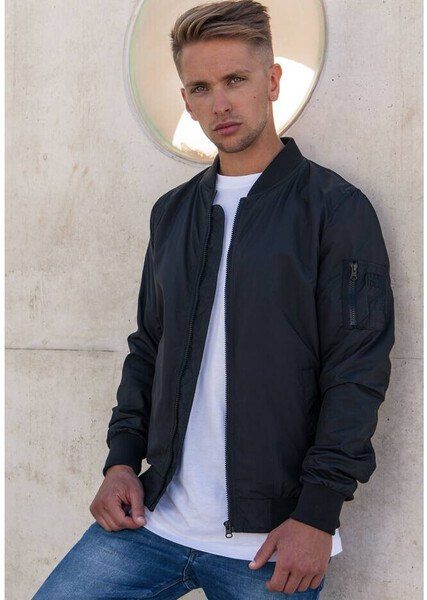 Build Your Brand BY045 - Mens Classic Ribbed Bomber Jacket with Sleeve Pocket