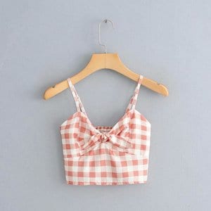 Needen 6327 - Linen bustier crop top with gingham print