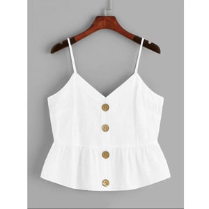 Needen or40476a - Top peplum thin straps with V neckline and wooden buttons