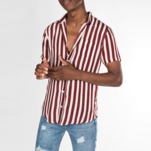 Needen CH08 - Striped print short sleeve shirt 