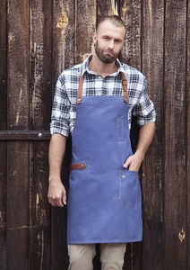 Karlowsky LS 24 - Tablier à bavette Jeans-Style avec cuir et poche 71 x 80 cm