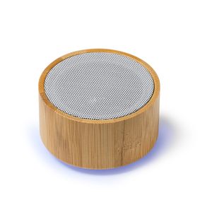 EgotierPro BS3207 - HARDWELL Round wireless speaker with white ABS and bamboo body
