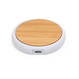 EgotierPro IA3018 - SOYUZ Wireless charger made with white ABS body and bamboo surface