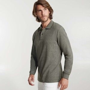 Roly PO0411 - DYLAN Heather long-sleeve polo shirt  with matching 2-button placket
