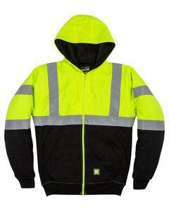 Berne HVF023 - Mens Hi-Vis Class 3 Color Block Full-Zip Hooded Sweatshirt