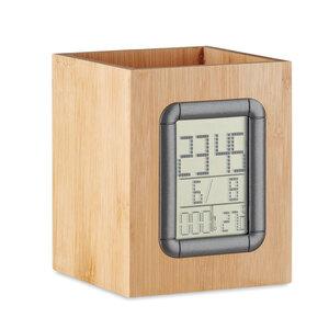 GiftRetail MO6289 - MANILA Bamboo penholder and LCD clock