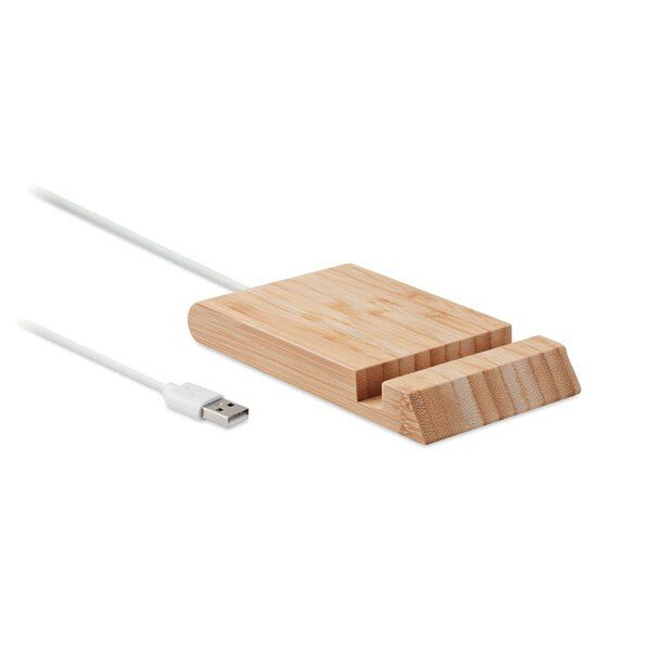 GiftRetail MO6453 - ODOS Eco-Friendly Bamboo Wireless Charger with Stand