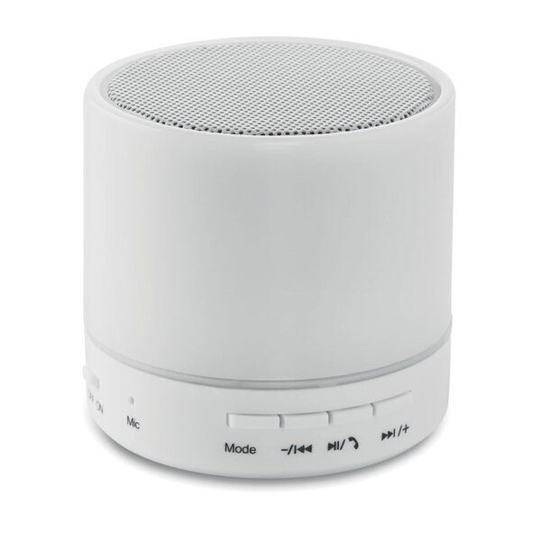 GiftRetail MO9062 - ROUND WHITE Compact Wireless Speaker with LED Lights and SD Port