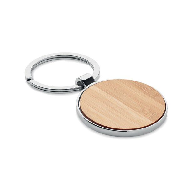 GiftRetail MO9948 - BALLARAT Eco-Friendly Bamboo and Metal Round Key Ring