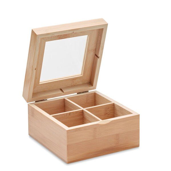 GiftRetail MO9950 - CAMPO TEA Elegant Bamboo Tea Box with Glass Lid and Compartments