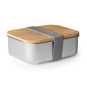 EgotierPro FI4066 - KORLAN 304 stainless steel lunchbox with bamboo lid and polyester safety band
