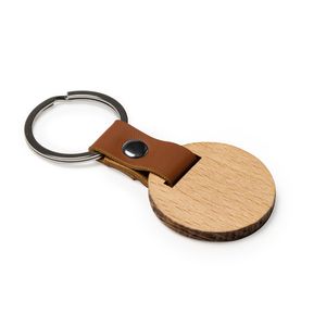 EgotierPro KO4109 - MARBEL Natural wood keychain in two formats with finishes in elegant eco-leather