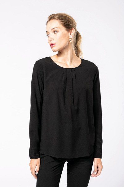 Blusa crepe manga larga mujer