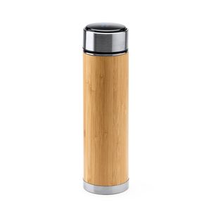EgotierPro TE4206 - CEDRO Double-walled thermos in 304 stainless steel and bamboo with infuser