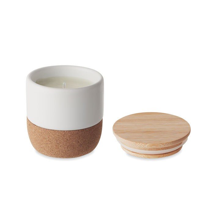 GiftRetail MO2061 - MENKAURE Fresh Linen Scented Plant Wax Candle with Bamboo Lid