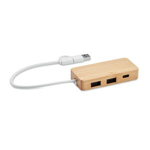 GiftRetail MO2143 - HUBBAM HUB USB de 3 puertos de bambú