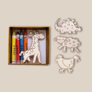 EgotierPro 28050 - 4 Wooden Magnets with Colouring Crayons SAFARIET