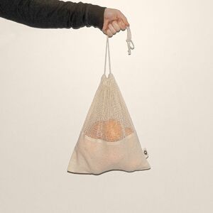 EgotierPro 50004 - Baumwollnetz Tasche mit Kordelzug für Obst COCONUT