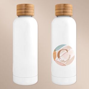 EgotierPro 52078 - Dubbelwandige Fles 500ml met Bamboe Dop CURVE
