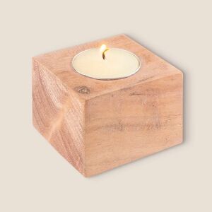 EgotierPro 52551 - Świecznik z drewna akacjowego + 10gr świeca SAMAY