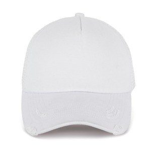 Destroyed cotton 5 panel trucker with soft front panel