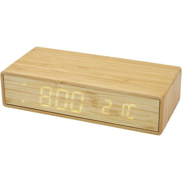 EgotierPro 124243 - Minata bamboo wireless charger with clock