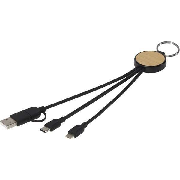 EgotierPro 124325 - EcoSmart 6-in-1 Bamboo & Recycled Charging Cable Keyring