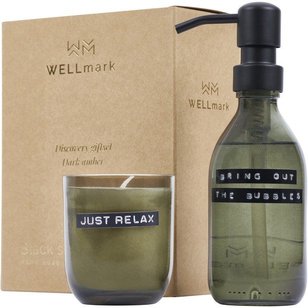 WELLmark 126311 - Eco-Friendly Dark Amber Hand Soap and Candle Set