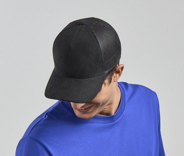 Faux suede trucker-style cap